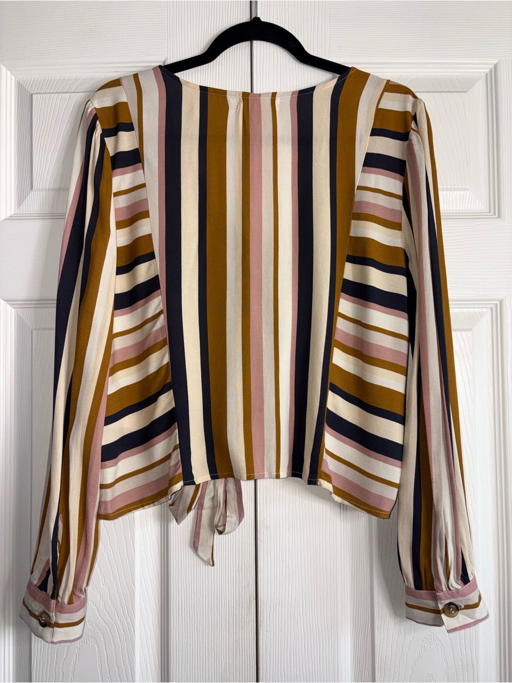 Altar'd State Striped Tie-Front Blouse in Mustard, Blush & Navy - Picture 10 of 11